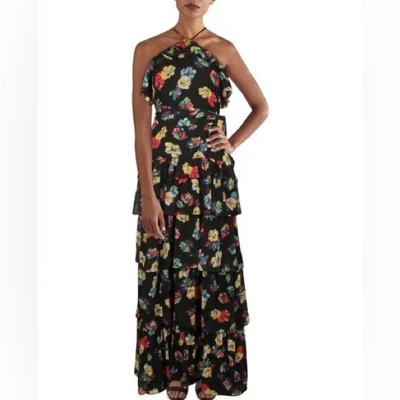 Lauren x Ralph Lauren $295 Dress Floral Georgette Halter Gown Maxi Dress - Picture 2 of 7